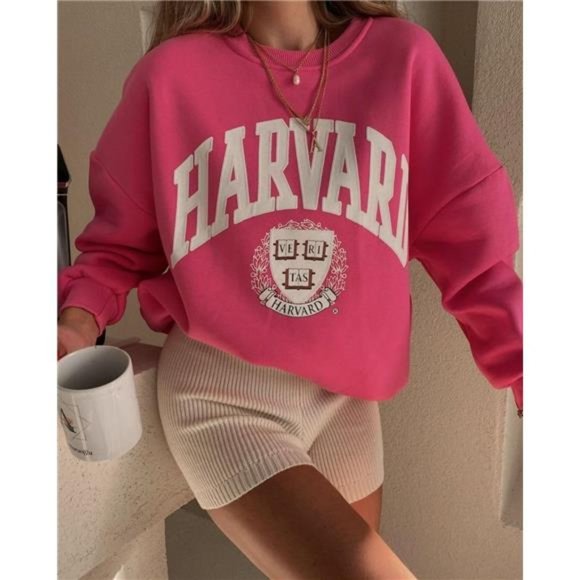 harvard letter Graphic  Sweatshirt Crewneck Long Sleeve - Picture 3 of 7